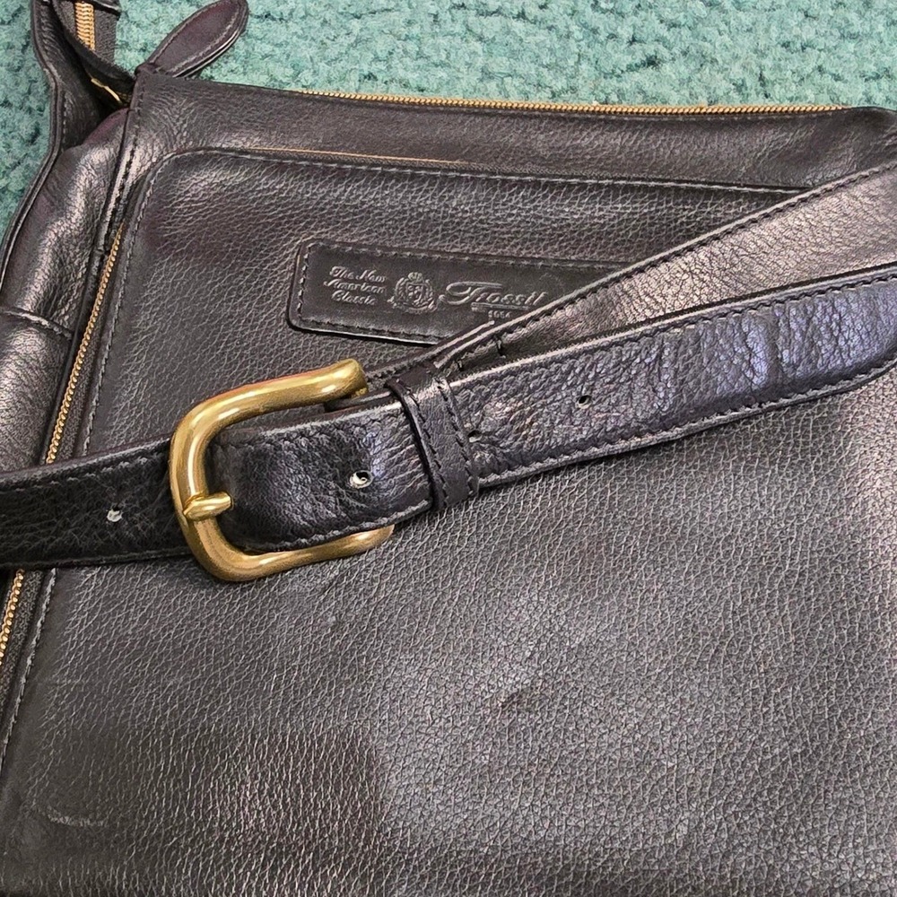 Fossil Black Pebbled Leather Crossbody Bag Messenger Multi Pocket Brass Key - Picture 7 of 8